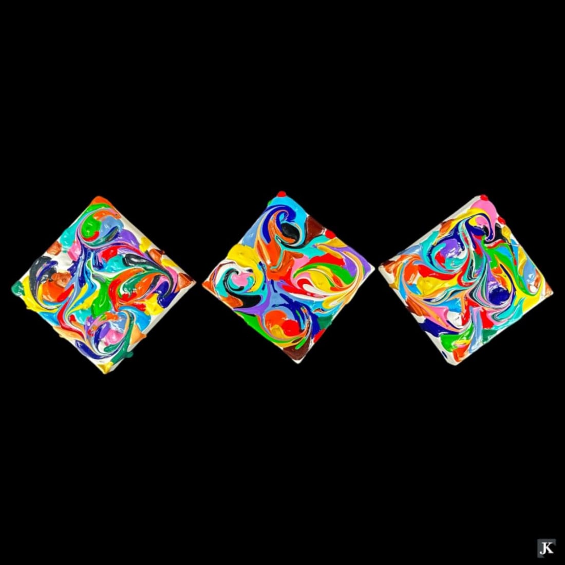 Oil On Canvas Eduardo Guelfenbein (CHILE): Oil On Canvas Eduardo Guelfenbein (CHILE). Abstract Art Work By Eduardo Guelfenbein. Unframed Paintings, Signatures On The Backside Of Every Painting,Triptych Appears Overall In Good Conditions.Size;