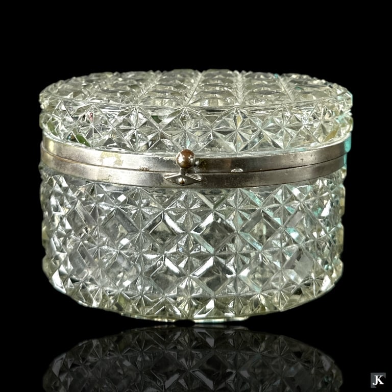 Antique Cut Crystal Silver Tone Metal Dresser Box (1 of 3)