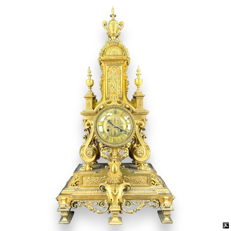 Impressive Antique Gilt Brass Mantel Clock (1 of 5)