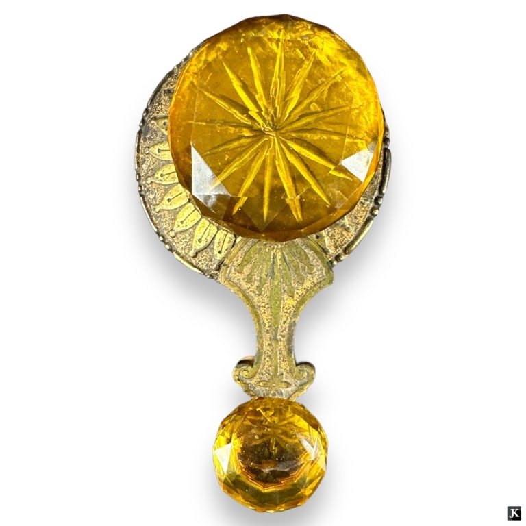 Antique Gilt Brass & Yellow Glass Door Handle (1 of 3)