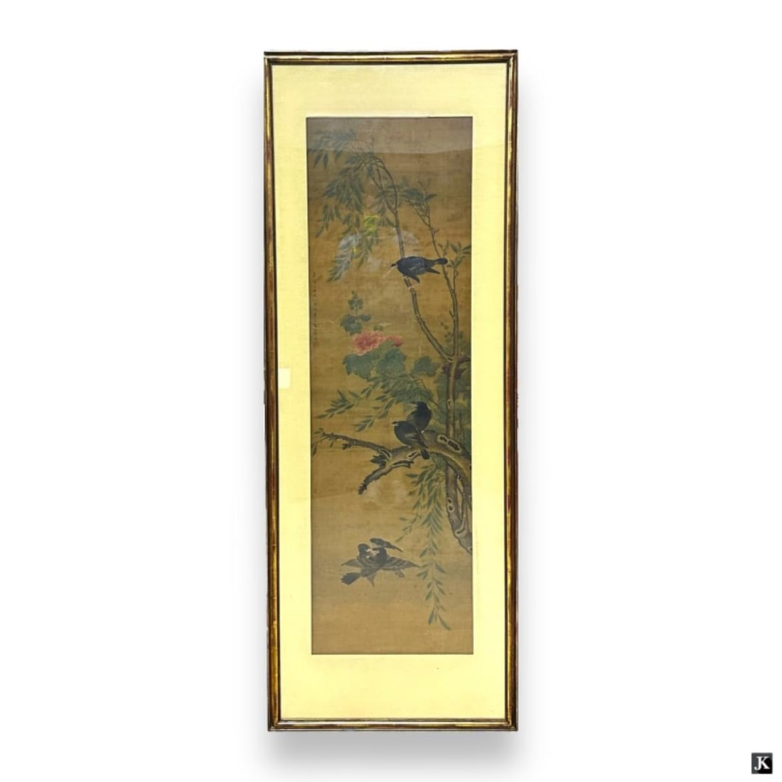 Antique Chinese Qing Oil Painting On Silk Of Birds (1 of 6)