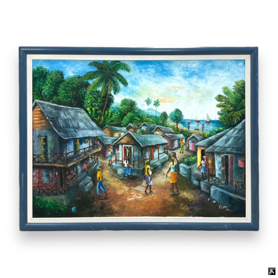 Fritz Cedon (HAITI 20th C) Village Scene Oil/Canva (1 of 7)