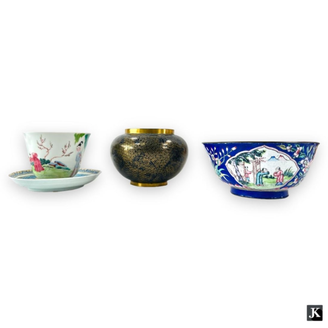 Lot of 4 Chinese Enamel & Porcelain Table Items (1 of 4)