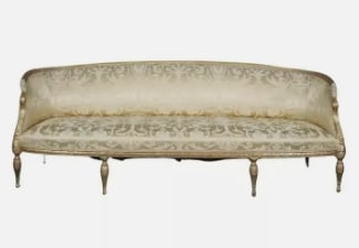 Monumental Gilded Meticulously Carved French Louis: Monumental Gilded Meticulously Carved French Louis XVI Sofa Silk Upholstery. This is one of the most graceful and beautiful French sofas or settees we've had in decades. The gold leaf finish sit atop