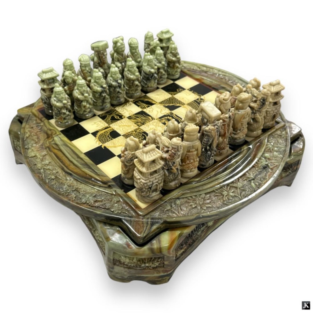 Chinese Motif Faux Jade Chess Set With Board (1 of 7)