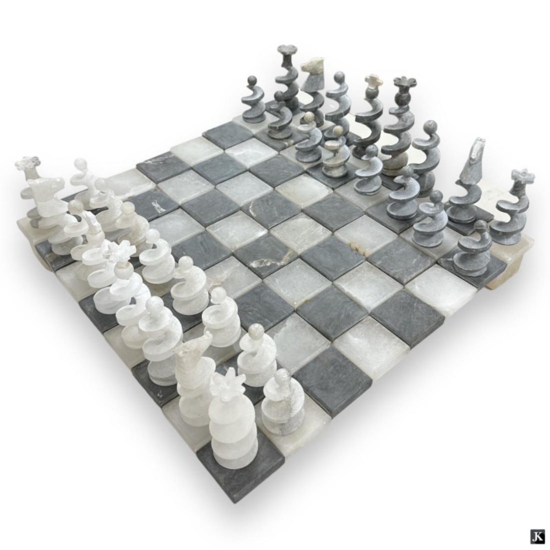 Modernist Gray & White Stone Chess Set With Board (1 of 5)