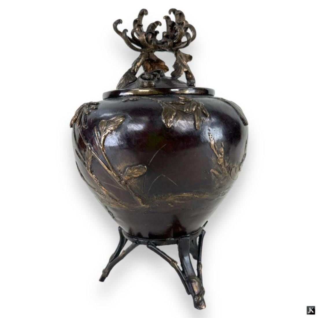 Vintage Japanese Bronze Footed & Covered Vase (1 of 4)