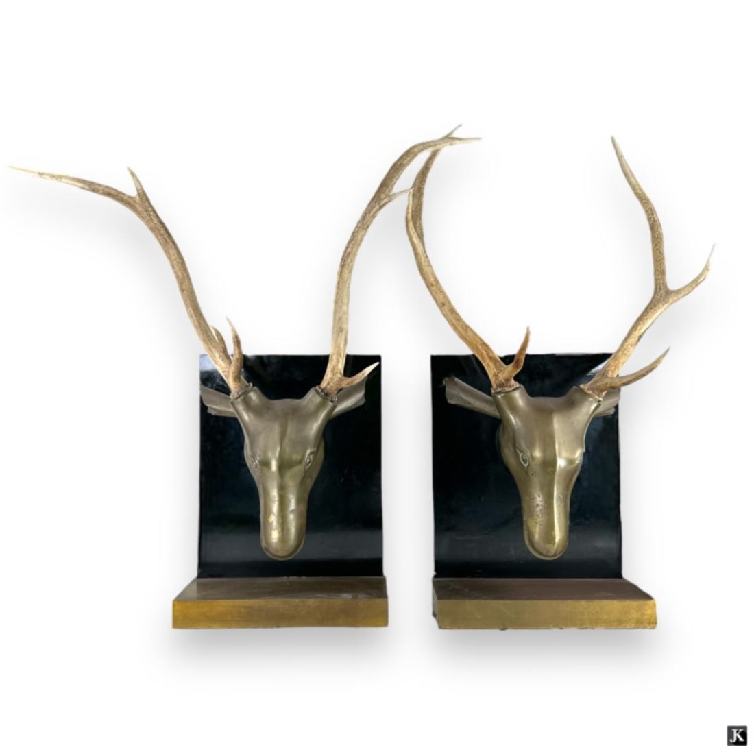 Pair Vintage Brass Deer Head Sculptures With Horns (1 of 4)