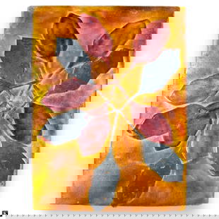 Marlene Rose (USA 1967) Heavy Art Glass Plaque: Marlene Rose (AMERICAN / FLORIDA, Born 1967) heavy art glass plaque having an abstract design with applied iron accent. Signed to verso and dated 2010. Measures approx. 18 3/4" height x 14" width. App