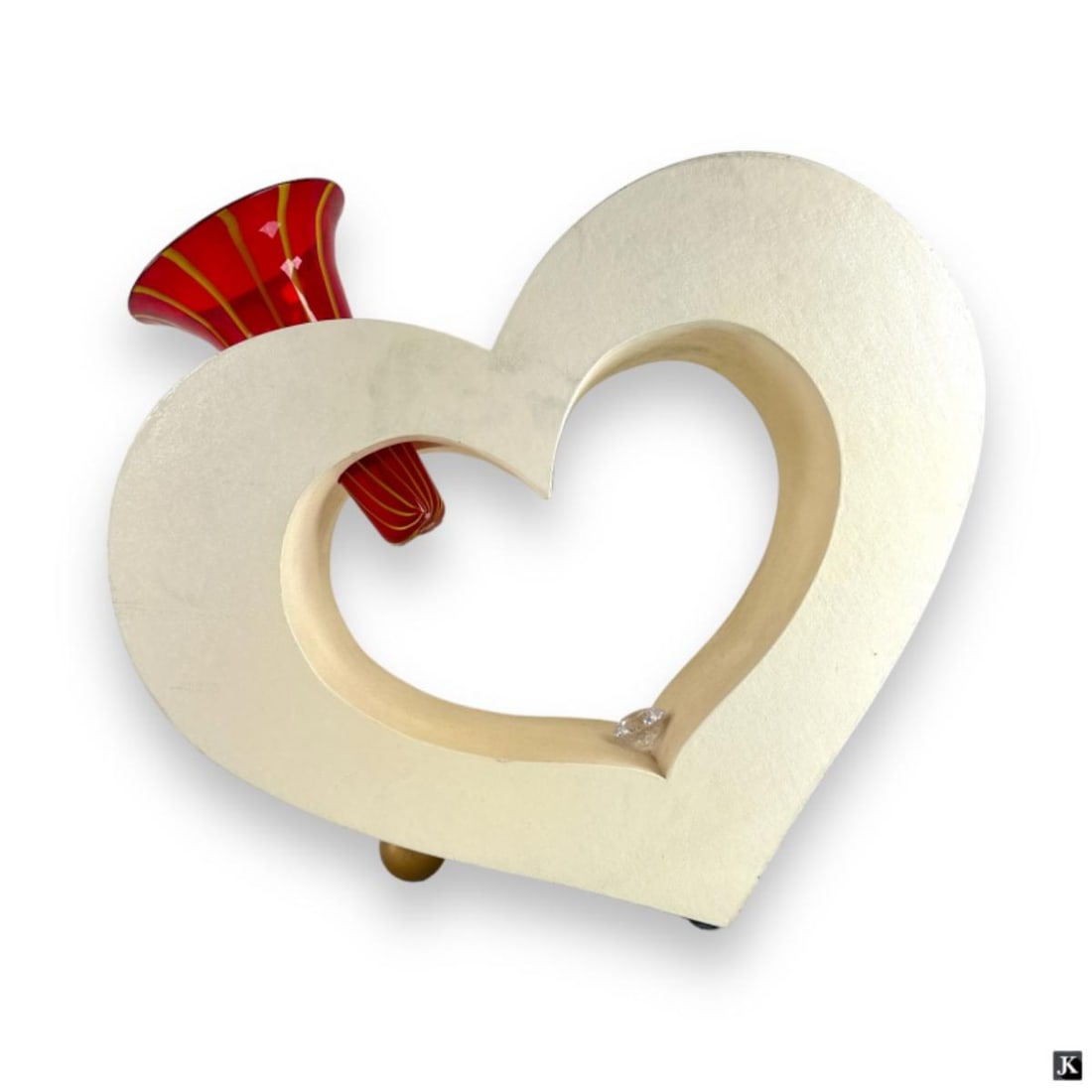 Large Cream Tone Heart Sculpture With Murano Vase (1 of 4)