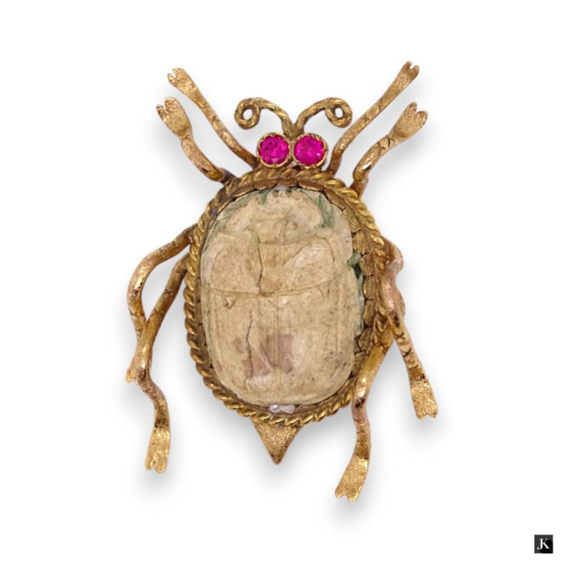 Antique 14K YG Ruby Eye Egyptian Scarab Brooch Pin (1 of 4)