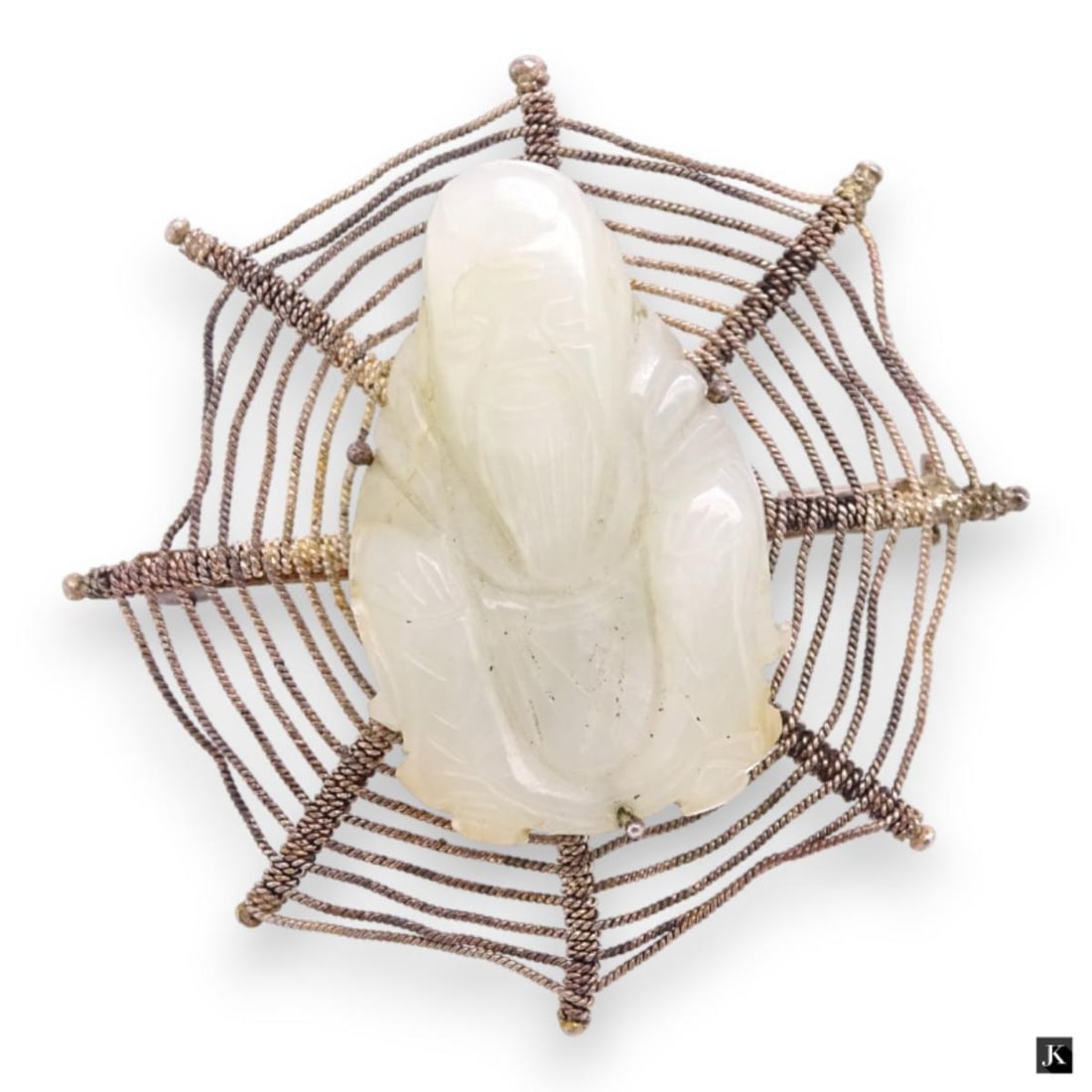 Vintage Mixed Metal & Chinese Jade Spider Web Pin (1 of 3)