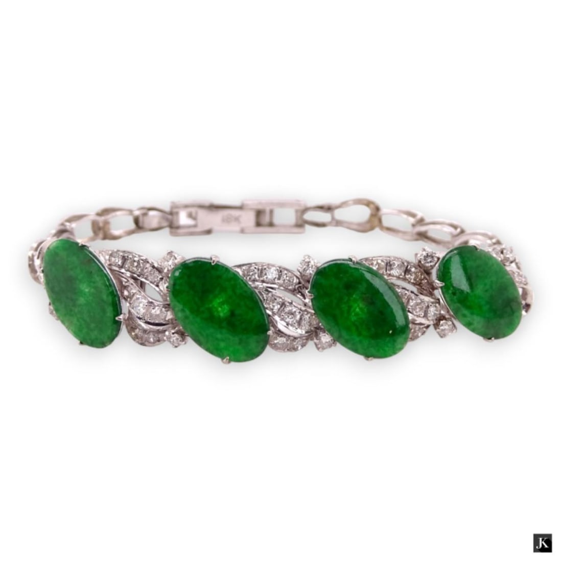 Fine 18K WG Green Jade & Diamond U Link Bracelet (1 of 3)
