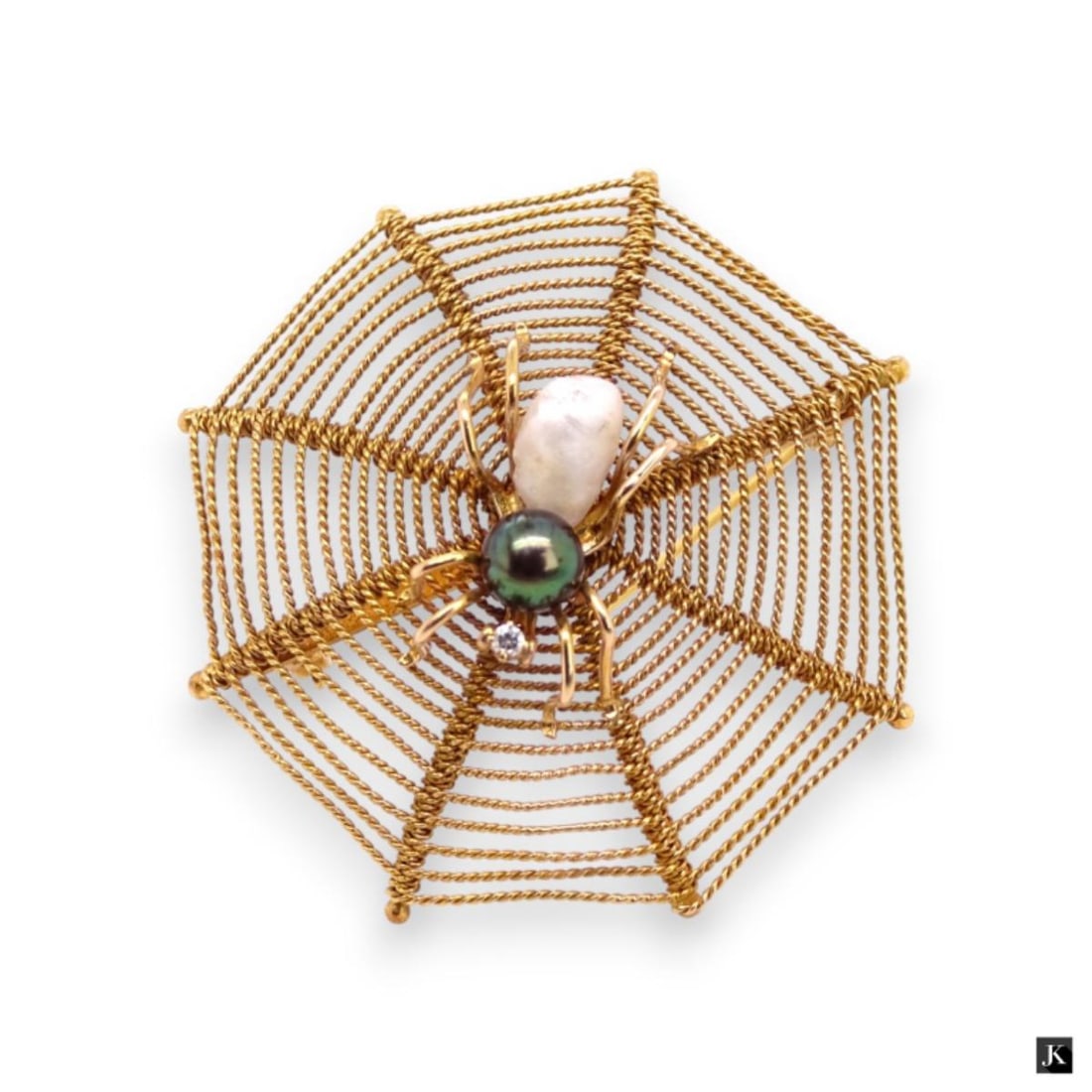 Handmade 14K YG Diamond Opal Pearl Spider Brooch (1 of 4)