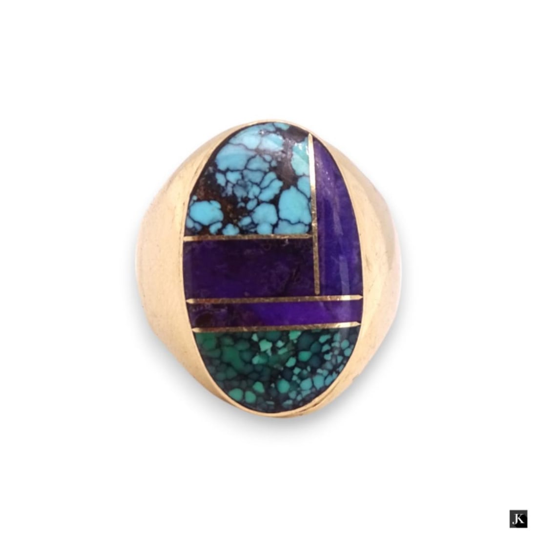 Vintage Gents14K YG Multi-Stone Mosaic Inlay Ring (1 of 4)