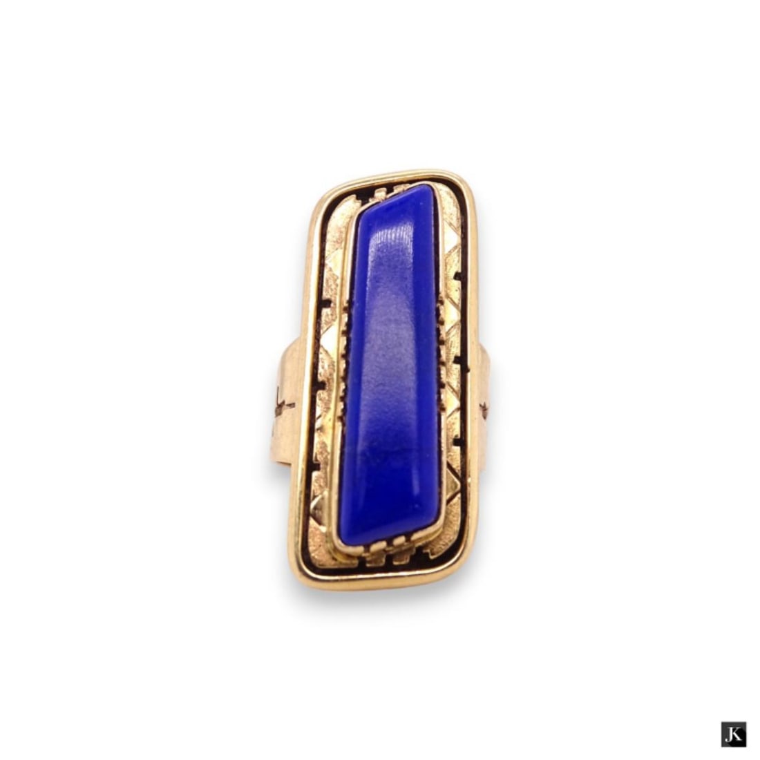 Impressive 18K YG Lapis Lazuli Modernist Tall Ring (1 of 3)