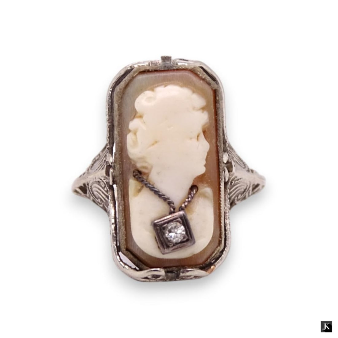 Art Deco 14K WG Diamond Onyx Cameo Rotating Ring (1 of 4)