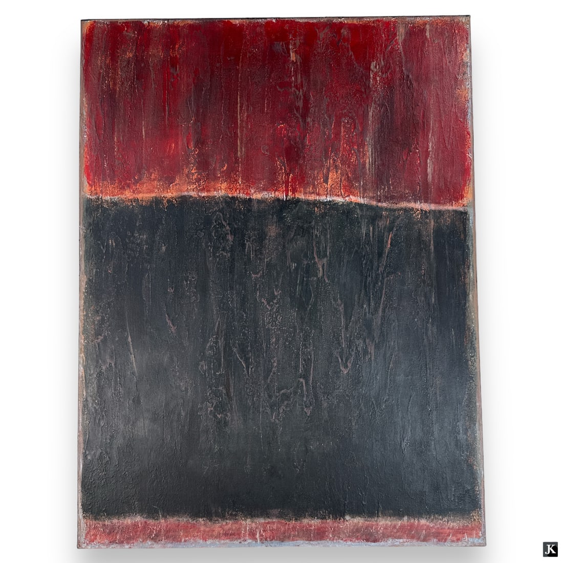Carlos Torres (VENEZUELA B1973) Acrylic On Canvas: Carlos Torres (VENEZUELA, Born 1973) acrylic painting on canvas having an abstract design with black and red tones titled "Sunset Together". Signed, dated 2007 and titled to verso of canvas. Unframed.
