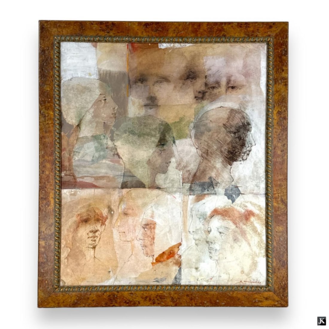 Signed Illegibly Mixed Media Pencil & W/C On Board (1 of 5)