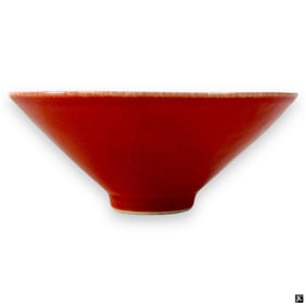 Chinese Kangxi Red Glaze Porcelain Conical Bowl