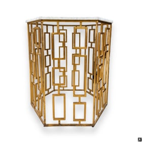 Hexagon Marble Top Fretwork Frame Side Table