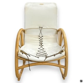 Vintage Bamboo & Canvas Rocking Chair