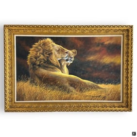 Lucie Bilodeau Large Oil on Canvas "Lion & Lioness"