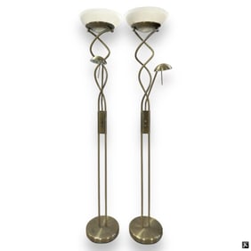 Pr Twist Chrome Finish Torchiere w/ Reading Light