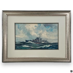 Gordon Grant Watercolor "Battleship In Convoy"