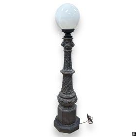 Antique Heavy Iron Lion's Heads Pole Floor Lamp