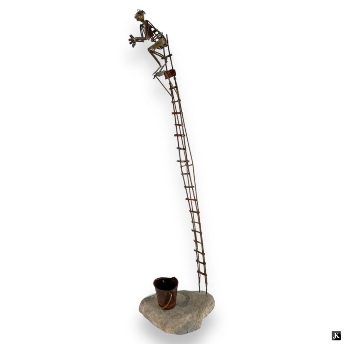 Mid Century Metal & Stone Sculpture: Mid Century Metal & Stone Sculpture. Depicts a "High Diver". Unsigned. Good vintage condition. Measures 31" H x 8" H x 8" D. JD/B13/SH:6B