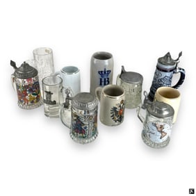 Collection of 11 Lidded Steins and Mugs