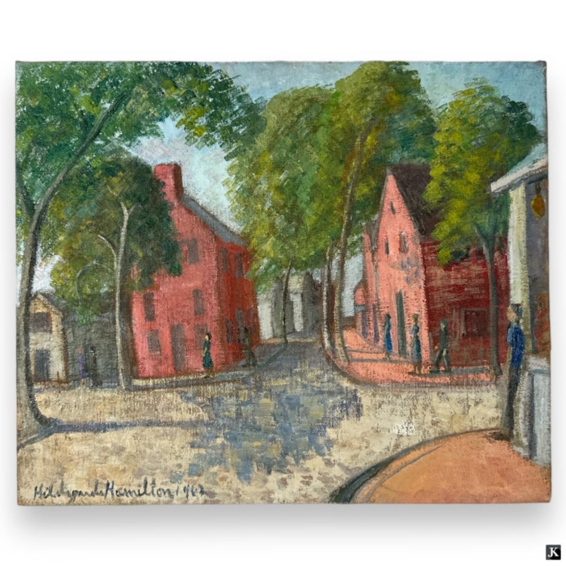 Hildegarde Hamilton (USA 1898-1970) Oil On Canvas: Hildegarde Hume Hamilton (AMERICAN / FLORIDA / VIRGINIA, 1898 - 1970) oil painting on canvas depicting a Nantucket, MA townscape scene. Signed to lower left and dated. Unframed. Canvas on stretcher me