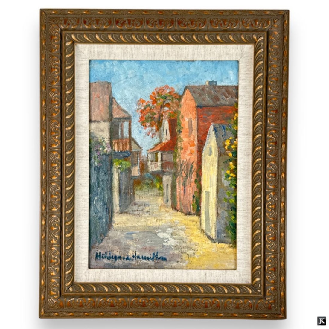 Hildegarde Hamilton (USA 1898-1970) Oil On Canvas: Hildegarde Hume Hamilton (AMERICAN / FLORIDA / VIRGINIA, 1898 - 1970) oil painting on canvas depicting a Dominican Republic townscape scene. Signed to lower left. Unframed. Canvas on stretcher measure