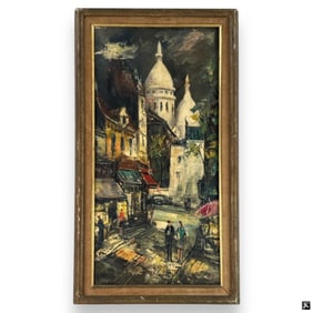 Signed Renuval French Street Scene Oil On Canvas