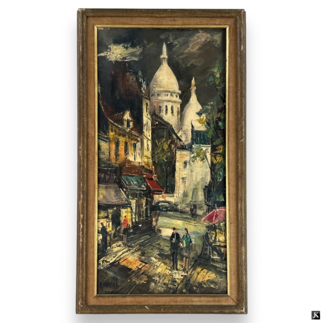 Signed Renuval French Street Scene Oil On Canvas (1 of 4)