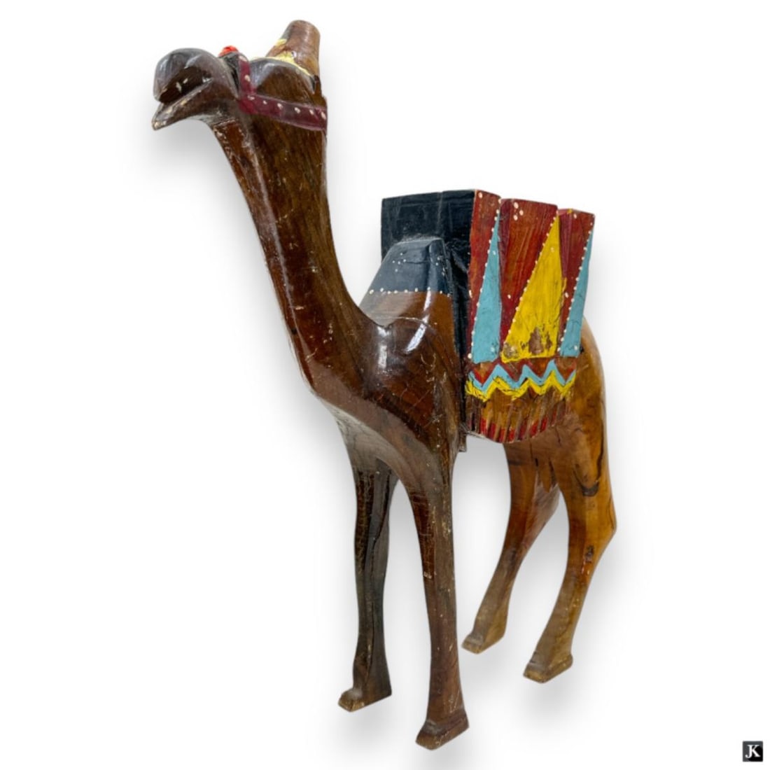 Vintage Carved Wood Camel Sculpture: Vintage Carved Wood Camel Sculpture. Unsigned. Wear consistent with age and use. Measures 14" H x 12" L. JD/B13/SH:6A