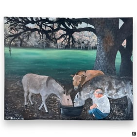 Artist Unknown Oil Painting On Canvas Of Donkeys