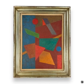 Initialed "G" Cubist Oil Painting On Canvas Framed