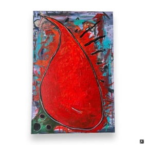 Unknown Artist Abstract Blood Drop Oil On Canvas