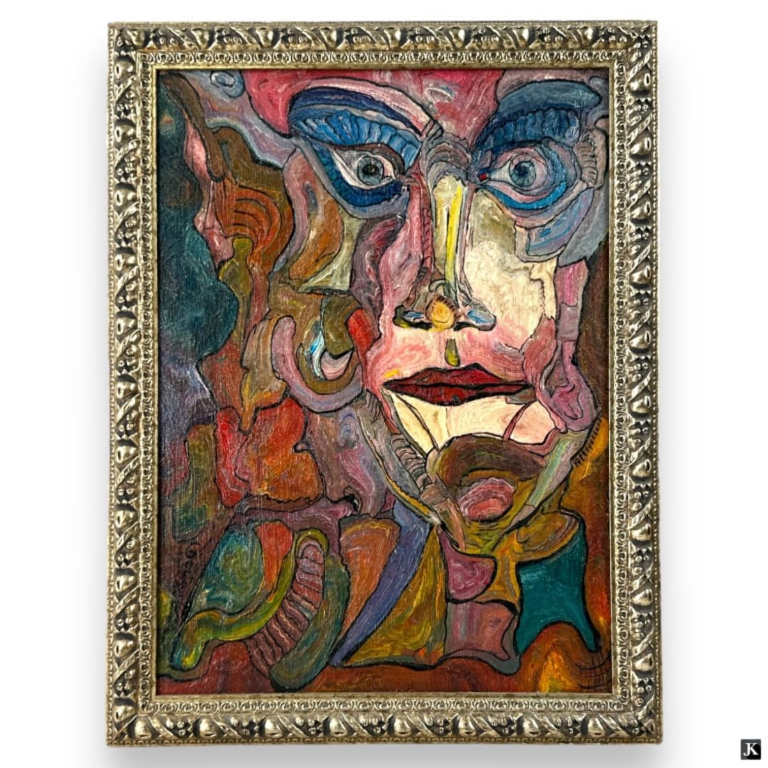 Alexander Gore (USA B1958) Oil Painting On Canvas: Alexander Gore (RUSSIAN FEDERATION / AMERICAN / NEW YORK / FLORIDA, Born 1958) oil painting on canvas depicting an abstract design with face. Signed to lower left and dated 2006. Verso of canvas title