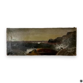 Antique Oil on Canvas "Rocky Coastline"