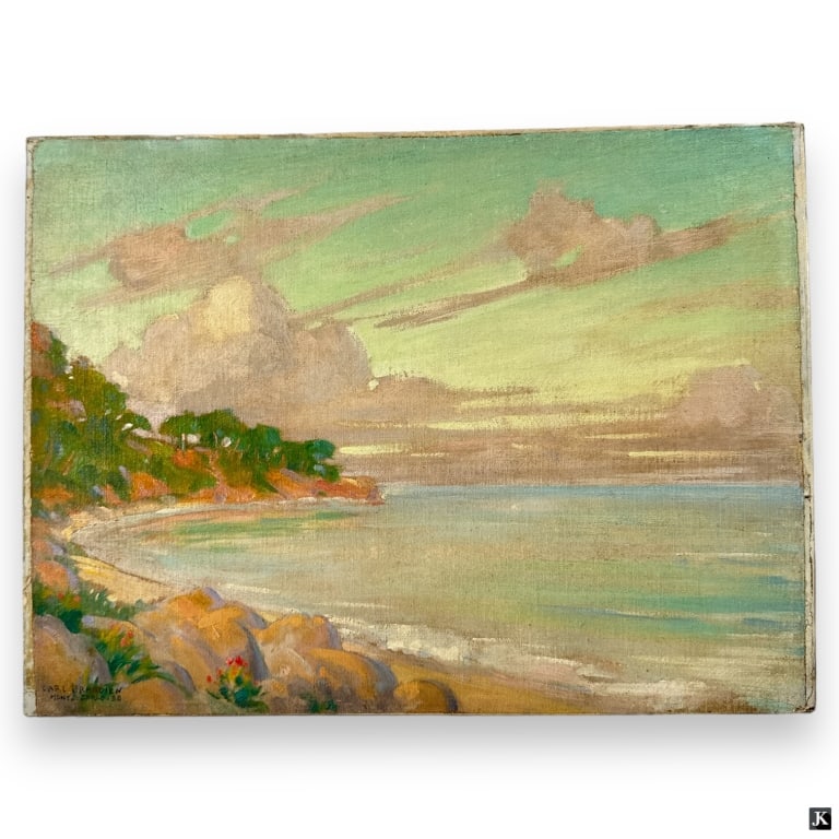 Carl W. Brandien Oil on Canvas "Monte Carlo .38": Carl W. Brandien, American (1886 - 1965) Oil on canvas laid down on board "Monte Carlo .38". Signed lower left, titled lower left. Measures 12" x 16-1/4" overall. In good condition. JD/B13/SH:2B