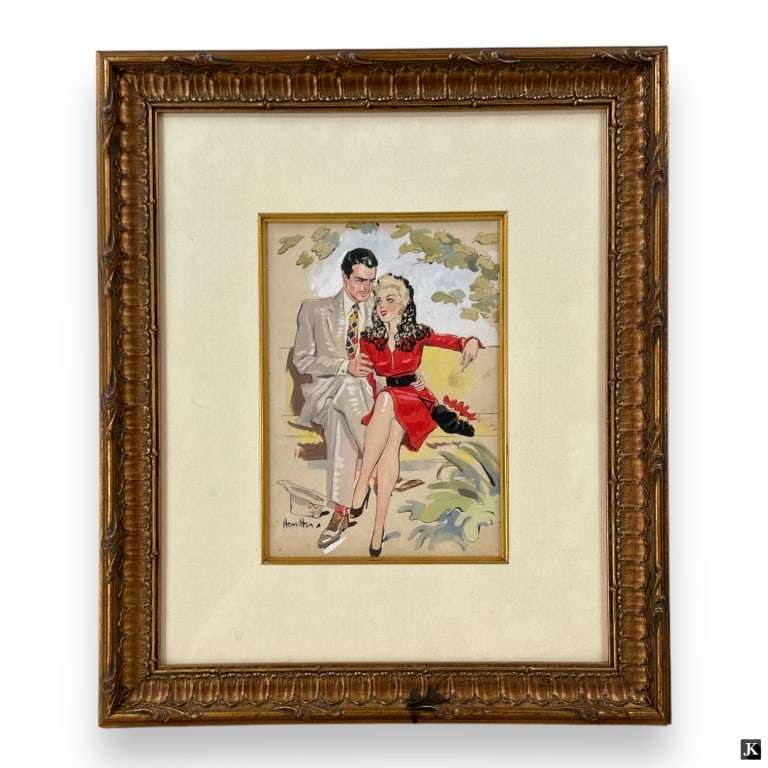 1940's Watercolor Illustration Signed Hamilton (1 of 4)