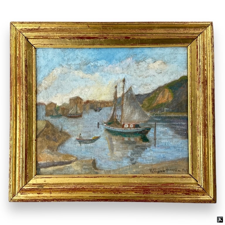 Hildegarde Hamilton Oil/Canvas Guayaquil, Ecuador: Hildegarde Hume Hamilton, American (1898 - 1970) Impressionist oil on canvas "Guayaquil, Ecuador". Signed lower left. Dated 1967. Canvas measures 15" x 20", frame measures 21" x 23-1/2". Overall good 