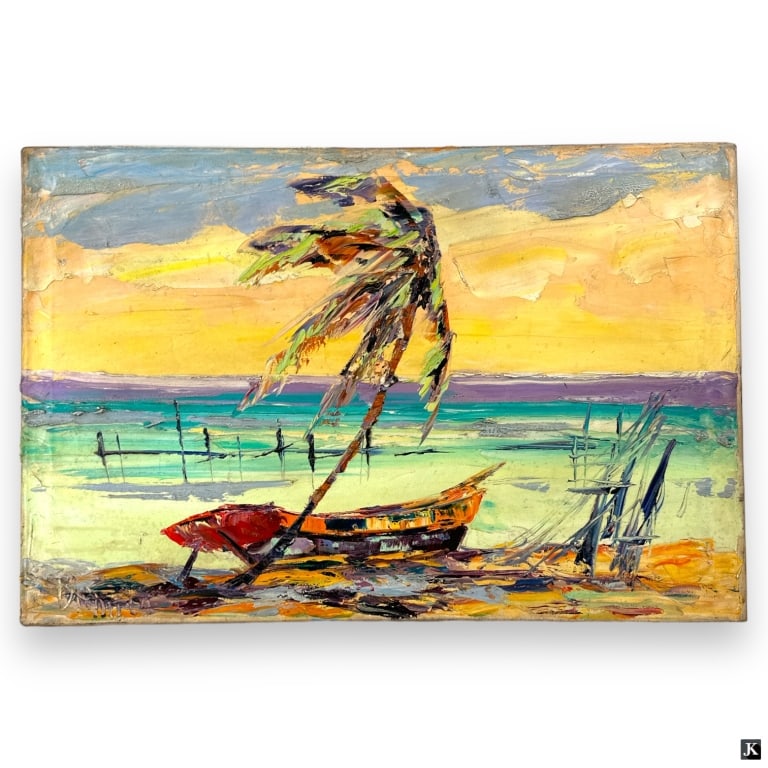 Unknown Artist Beach Landscape Oil On Canvas (1 of 4)