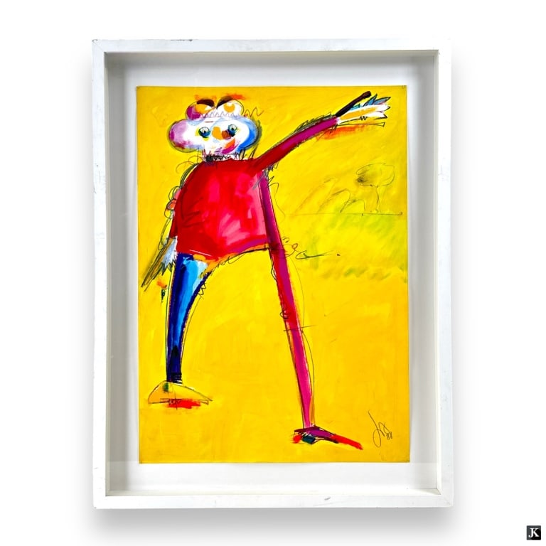 Ivald Granato Mixed Media/Paper "Standing Figure": Ivald Granato, Brazilian (born 1949) Mixed Media on Paper, Abstract Standing Figure, Signed and Dated 1988 Lower Right. Measures 27-1/2 x 20" W, frame measures 33" H x 25-1/2" W. Condition: Good condi