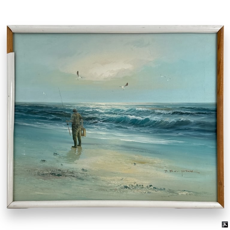 Signed J. Thompson Oil On Canvas Of Fisherman (1 of 5)