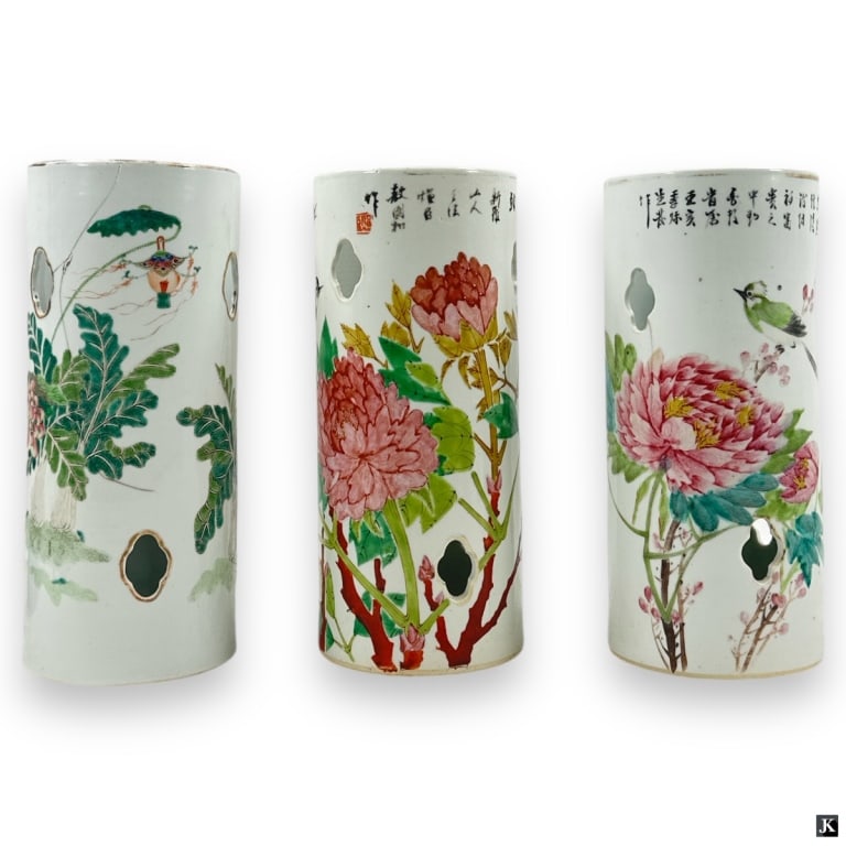 3 Chinese Export Painted Porcelain Hat Stands (1 of 4)