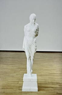 Kevin Francis Gray Carrara Marble "Ballerina": Kevin Francis Gray, (B. 1972) Very Fine Carrara Marble "Ballerina" Sculpture, circa 2011. Life size figure depicting a ballerina posing with translucent draping from head to toe. The figure rests on a